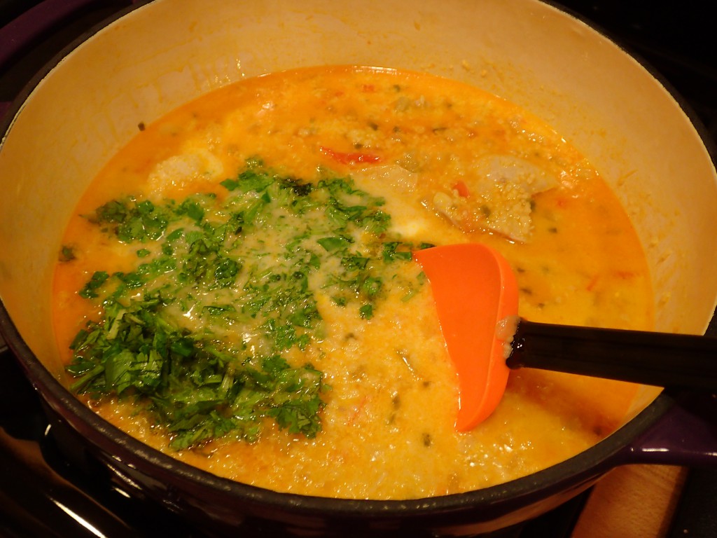 Stir cilantro into soup