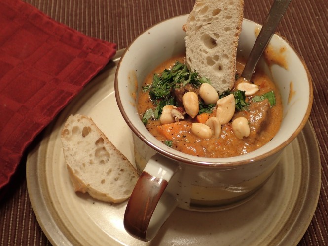 Serve soup topped with cilantro and peanuts