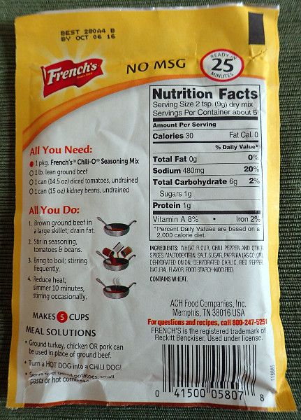 French's Chili-O Mix, back