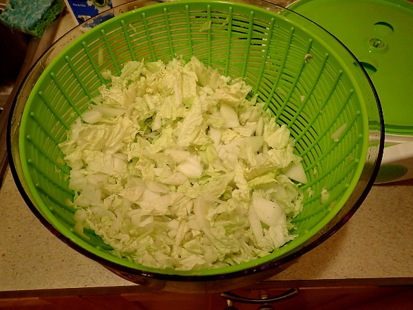 Chop, wash and rinse Napa cabbage