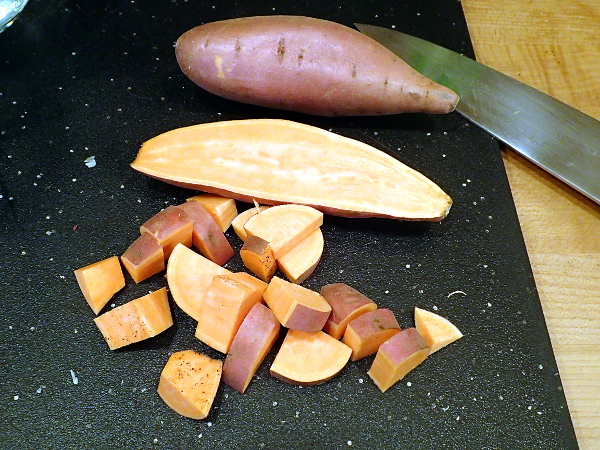 Cut sweet potato into dice