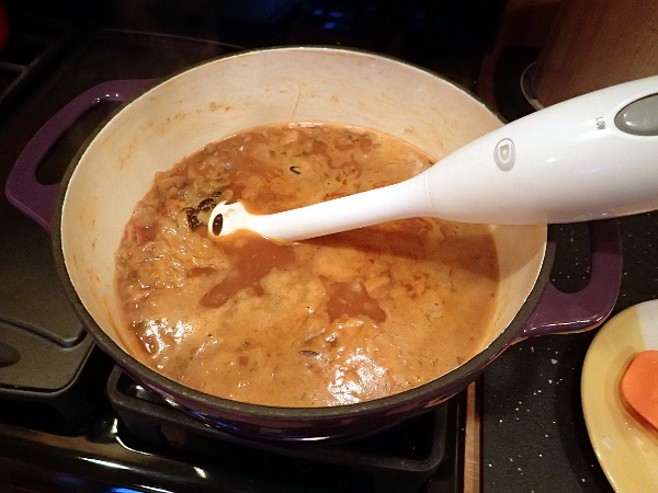 Blend soup with immersion blender