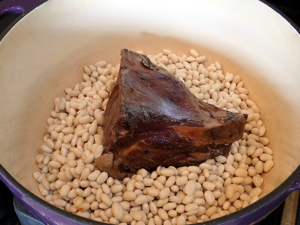 Add beans and ham chip to Dutch Oven
